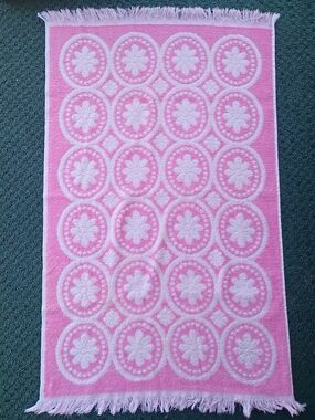 Vintage Cannon Pink And White Bath Towel
